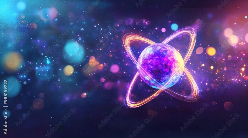 Canvas Prints a colorful planet with a glowing halo in a starry space.