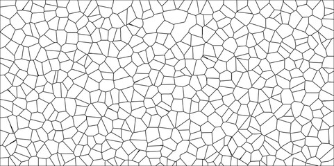 Obraz premium Abstract White Colored Broken Stained-Glass Geometric Retro Tiles Pattern w Black Lines & Quartz Crystal Voronoi Diagram Background for Website, Fabric Printing, Brochures, Luxury/Premium Packaging
