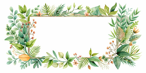 Watercolor greenery rectangle frame with wild plants and leaves, watercolor, painted, greenery, rectangle