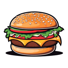 Retro-style hand-drawn vector illustration of a big hamburger
