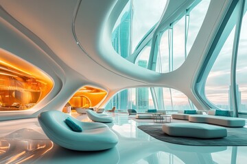 Fototapeta premium Industrial-style living room with exposed beams, modern furniture, and a rustic vibe.. Beautiful simple AI generated image