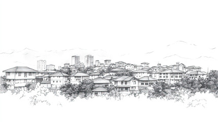 Obraz premium Butare, Rwanda, black and white pen pencil hand-drawn effect drawing illustration for travel poster, card, wallpaper, backdrop or banner. Modern, clear, artistic and simple