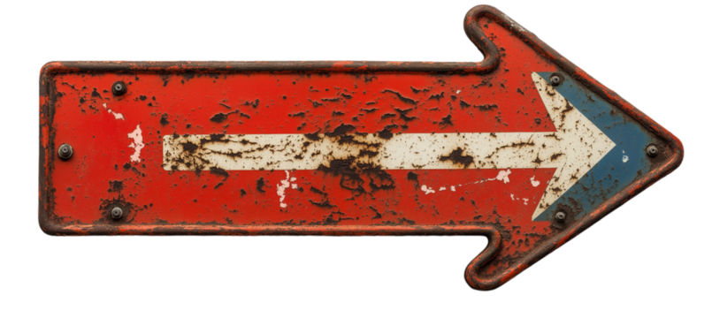 Old red arrow on transparent background
