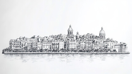 Fototapeta premium Cagliari, Italy, black and white pen pencil hand-drawn effect drawing illustration for travel poster, card, wallpaper, backdrop or banner. Modern, clear, artistic and simple