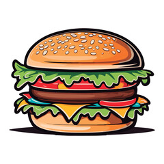 Retro-style hand-drawn vector illustration of a big hamburger
