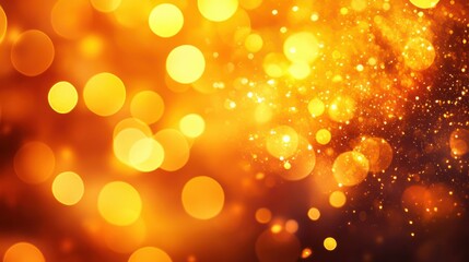Obraz premium Abstract golden yellow and orange glitter lights background. Circle blurred bokeh. Festive backdrop for Christmas, holiday or event