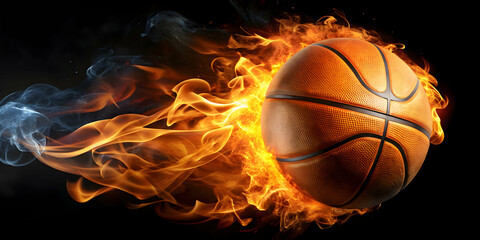 Obraz premium Basketball engulfed in flames , sports, game, burning, fiery, intense, competition, heat, dynamic, action, energy, excitement, motion