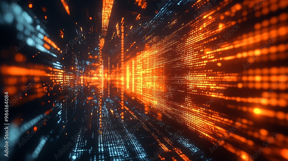 Poster abstract view of data in the form of numbers, text, video and sound. : Generative AI