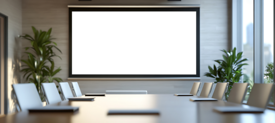 Minimalist Projection Screen Mockup Display in Corporate Conference Room – Perfect Transparent PNG Banner for Branding and Marketing