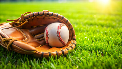 Baseball glove and ball on grass field, baseball, sport, equipment, team, game, leather, catch, throw, pitcher, player, diamond