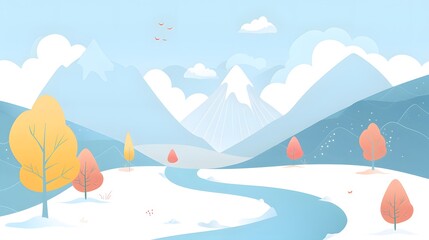 Peaceful Landscape with Mountains, Trees, and Water – Vector
