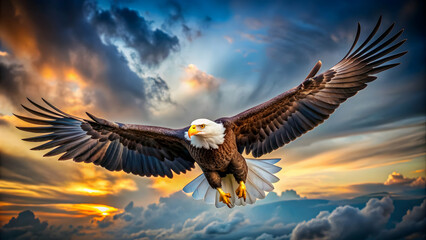 Obraz premium Graceful soaring eagle with piercing eyes and powerful talons, eagle, bird, wildlife, predator, majestic, nature, wings