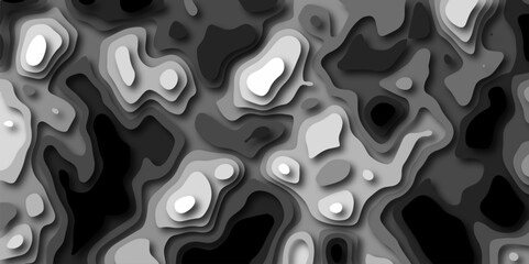 3D Stylized Gray Topographic Contour Scheme and Terrain. Geographic mountain terrain. Contour map background. 3D Cartographic Weave with seamless striped patterns and wavy Shapes.