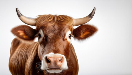 Naklejka premium Portrait of a red cow isolated on a white background