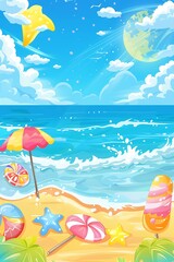 Summer Beach Background with Candy and Starfish
