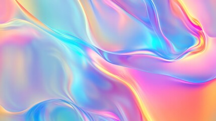 Obraz premium Abstract holographic background with pastel pink, blue, and yellow gradients.