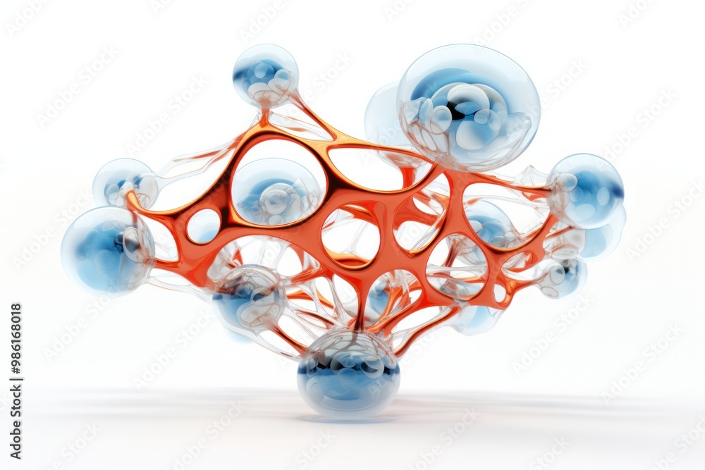 Poster a futuristic interpretation of a stem cell molecule, capable of transforming into any cell type