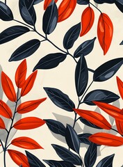 Red and Blue Leaves Pattern Illustration