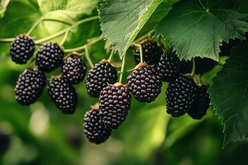 Forest fruits waiting to be picked. Tasy blackberries. Ai Generated Scenery