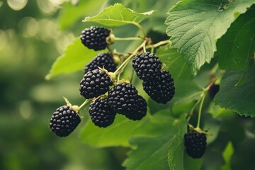 Forest fruits waiting to be picked. Tasy blackberries. Ai Generated Scenery