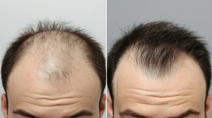 Before and after hair loss treatment for men.