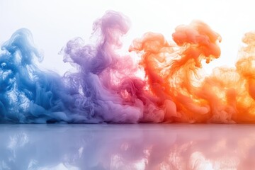 vibrant smoke bomb explosions frozen in time billowing clouds of vivid colors mix and swirl against stark white backdrop highspeed photography captures intricate details