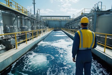 Industrial worker overseeing water treatment plant