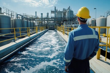 Industrial worker overseeing water treatment plant