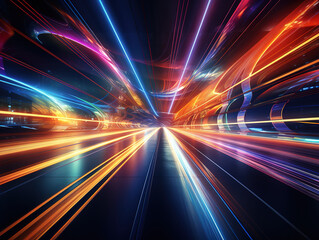 Attractive Speeding motion blurred in tunnel powerful of abtract light trails 3D rendering