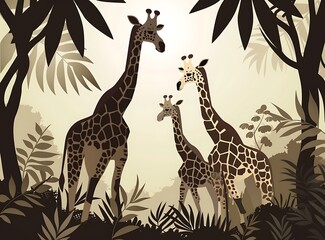 Fototapeta premium Family of Giraffes in the African Jungle