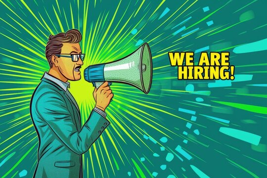 Professional Announcement: 'WE ARE HIRING!' with Businessman