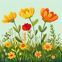 Fototapeta premium Colorful Spring Flowers Illustration
