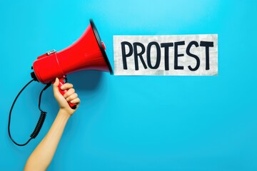 Political Protest Speaker in Vibrant Blue Setting