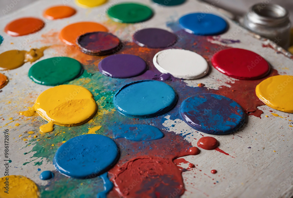 Aufkleber minimalist art palette with blobs of paint in bright colors