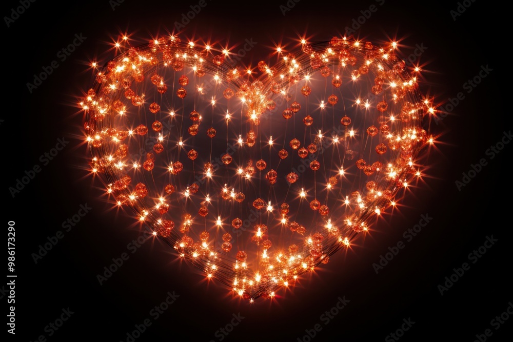 Poster a mesmerizing display of heart-shaped string lights forming a glowing heart shape within a larger he