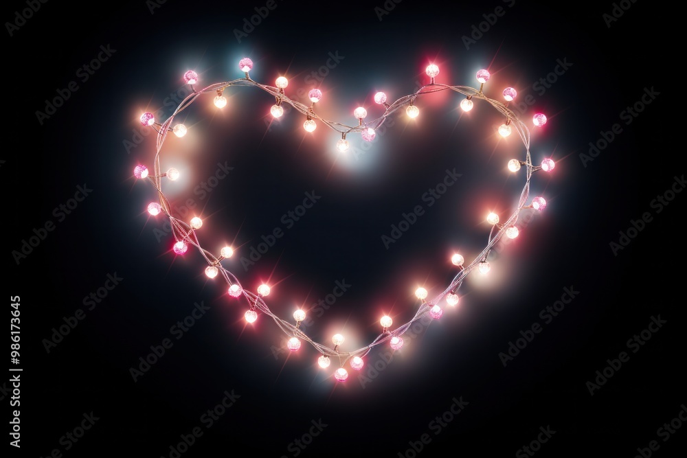 Poster a mesmerizing display of heart-shaped string lights forming a glowing heart shape within a larger he