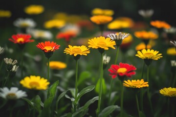 Fototapeta premium Blooming white Daffodil flowers on grass at the meadow - spring feeling. Beautiful simple AI generated image