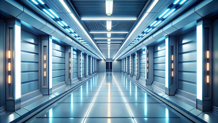 Fototapeta premium Abstract futuristic interior with illuminated light corridor , technology, modern, architecture, interior design