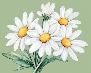 White Daisy Watercolor Painting - Delicate Floral Design for Home Decor