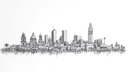 Naklejka premium Chihuahua, Mexico, black and white pen pencil hand-drawn effect drawing illustration for travel poster, card, wallpaper, backdrop or banner. Modern, clear, artistic and simple