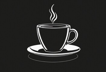 Obraz premium Coffee cup continuous line sketch tea icon, black background, illustration