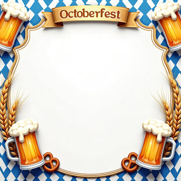 Blue border and a banner Octoberfest