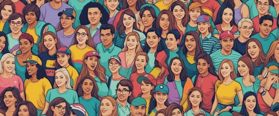 Fototapeta premium Diverse colorful people group standing together, illustration