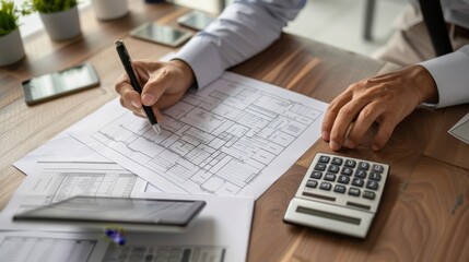Businessman calculating the floor plan of an apartment