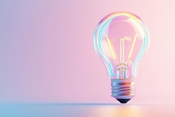 Single light bulb with colorful glow on a pink and blue background.