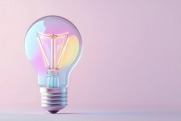 A single lightbulb with a colorful glow against a blue background.