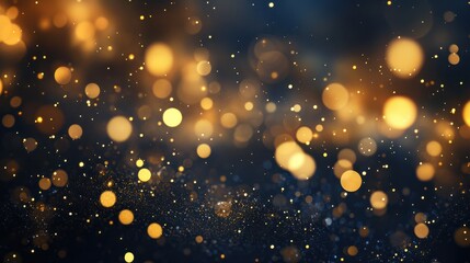 Obraz premium Abstract festive dark background with gold glitter and bokeh. New year, birthday, holidays celebration.