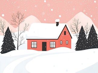 Fototapeta premium Winter House In Snowy Landscape