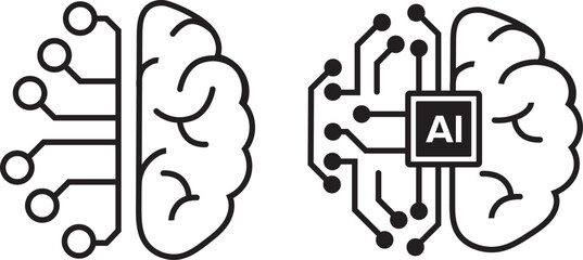 Artificial Intelligence brain icons,brain with circuit board,Machine Learning concept