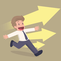 Business arrow concept with businessman on arrow flying to success. grow chart up increase profit sales and investment, Illustration.Vector